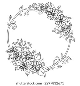 Wreath flower beauty hand drawn for adult coloring book