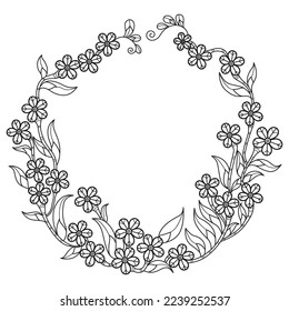 Wreath flower garden hand drawn for adult coloring book