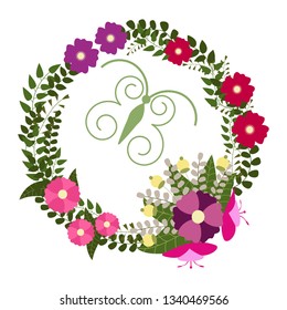 wreath of flowers with a butterfly