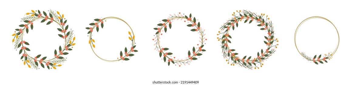 Wreath of flowers. Element for design postcard, banner, invitation. Vector illustration.