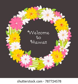 A wreath of flowers. Floral frame vector. The text welcome to Hawaii