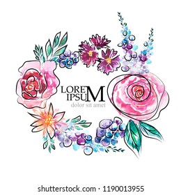 Wreath of flowers in frame for text