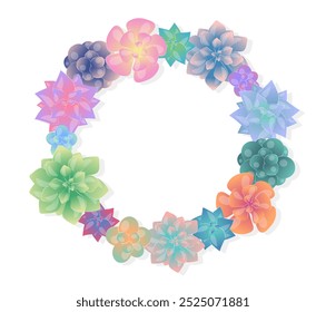 Couronne de fleurs. Fleurs à l'aquarelle vertes, bleues et orange. Fleurs et plantes en fleurs. Abstrait, créativité et art. Place au texte. Illustration vectorielle à plat isolée sur fond blanc