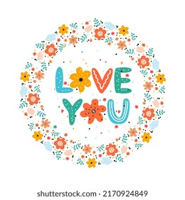 wreath  with flowers hearts. love you