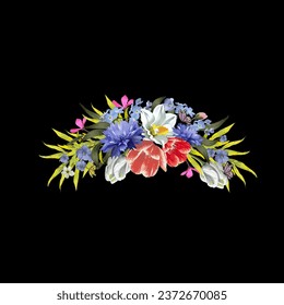 Wreath of flowers. Isolate, clipart. Vector illustration.
