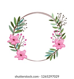 wreath with flowers and leafs decoration