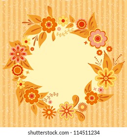 Wreath of flowers and leaves, card template