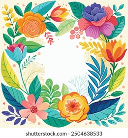 a wreath of flowers and leaves is decorated with a picture of a flower.