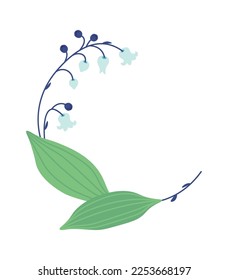 Wreath of flowers and leaves flat icon Lilies of valley. Vector illustration