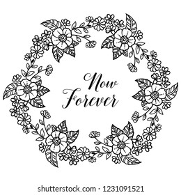 wreath with flowers and leaves frame vector art