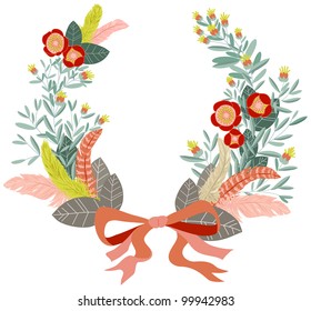 Wreath of flowers and leaves. Retro style.