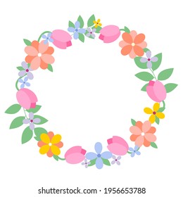 A wreath of flowers and leaves in the vector. Isolated. Tulips. You can use it as an element of your own design for holiday cards, sales posts