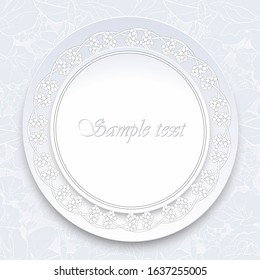 Wreath with flowers on round plate. Floral motif border frame. Idea for event invites, greeting card, cover, postcard, poster, banner. Editable template for design. Flat design.Vector