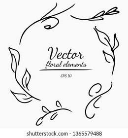 Wreath of flowers on a white background. Hand drawn vector illustration. Vector floral elements