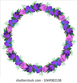 Wreath of flowers. Round frame for your design, greeting cards, posters.