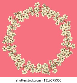 Wreath of flowers. Suitable for printing cards with floral ornaments. Vector illustration.