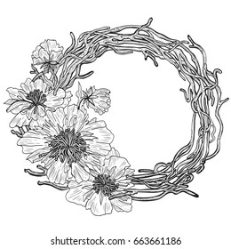Wreath of flowers and twigs
