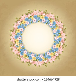 Wreath of flowers. Vintage greeting card