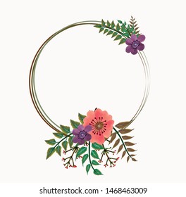 Wreath of Flowers watercolor with leaves. Vector floral. Wreath leaves watercolor. Illustrations flowers