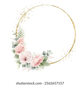 Wreath of flowers in watercolor style with white background