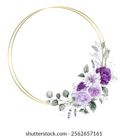 Wreath of flowers in watercolor style with white background