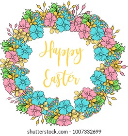 Wreath of forest flowers. Vector Hand drawn artwork. Concept for  Easter, wedding invitations, cards tickets branding logo label. 