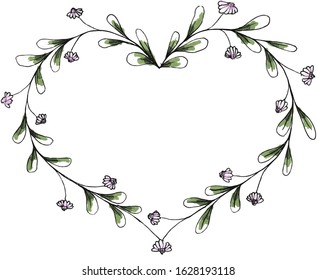A wreath in the form of a heart in plants, flowers, daisies. Can be used as a logo or invitation.