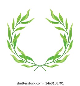 Wreath in the form of an open ring of branches with leaves. Vector illustration on white background.