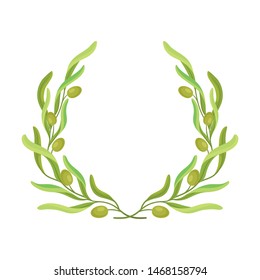 Wreath in the form of an open ring of olive branches. Vector illustration on white background. Wreath in the form of an open ring of olive branches. Vector illustration on white background.