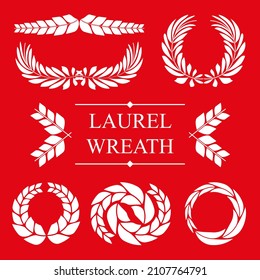 Wreath frame circle vector isolated set laurel branch decoration border vintage heraldry royal white red presentation award prize