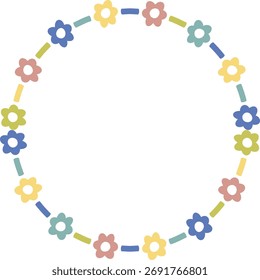 Kranzrahmen mit bunten Blütenelementen. Trendy Grafikvorlage. Nette leere Rahmenbox.