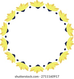 Wreath frame with colorful flower elements. Trendy graphic template. Cute empty frame box