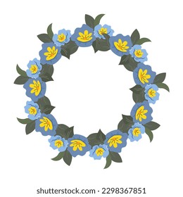 Wreath frame flowers in yellow and blue. Vector illustration of an isolation. Ukrainian national colors.