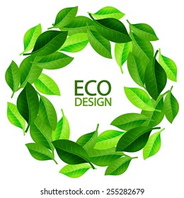 Wreath frame of green leaves.  Vector illustration.