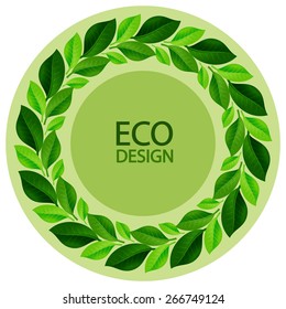 Wreath frame of green leaves. Vector illustration.