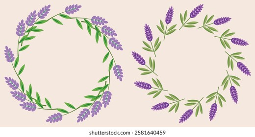 Wreath Frame Lavender Flowers Isolated Background. Vector Illustration
