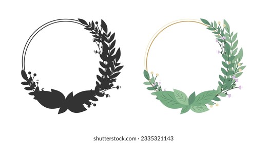 Wreath Frame with leaves and flowers. Laurels Leaf, Frames. Wreaths collection in modern different design. Vector illustration