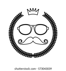 wreath frame with mustache and glasses hipster style vector illustration design