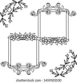 Wreath frame ornament, black and white. Vector