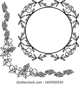 Wreath frame ornament, black and white. Vector