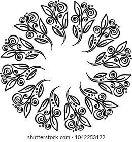 Wreath frame with place for text with branches of leaves.