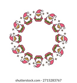 Wreath frame with Santa Claus. Vector illustration on isolated transparent background with space for text.