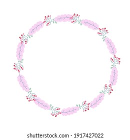 Una corona o marco de flores simples. Patrón de forma redondeada. Ilustración de viento aislada en fondo blanco