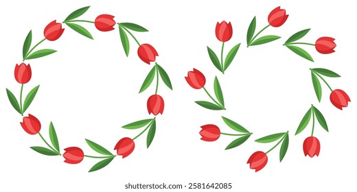 Wreath Frame Tulip Flower Isolated Background. Vector Illustration