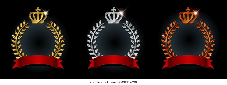 Wreath frame vector illustration set (gold, silver, bronze) 