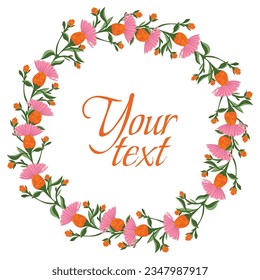 Wreath, frame of wildflowers. Vector illustration. plus flower brush