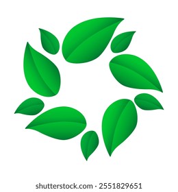 Wreath of fresh green leaves. Green flying leaves swirl. Vector illustration.