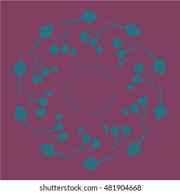 The wreath of fruits and hawthorn buds with text . Blue on a purple background. Vector. Typography. Suitable for packaging design tea, herbs, medicines, supplements.