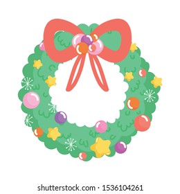 wreath garland ribbon merry christmas vector illustration
