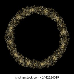 Wreath of gold flovers, can be used as greeting card, invitation card for wedding, birthday and other holiday and summer background